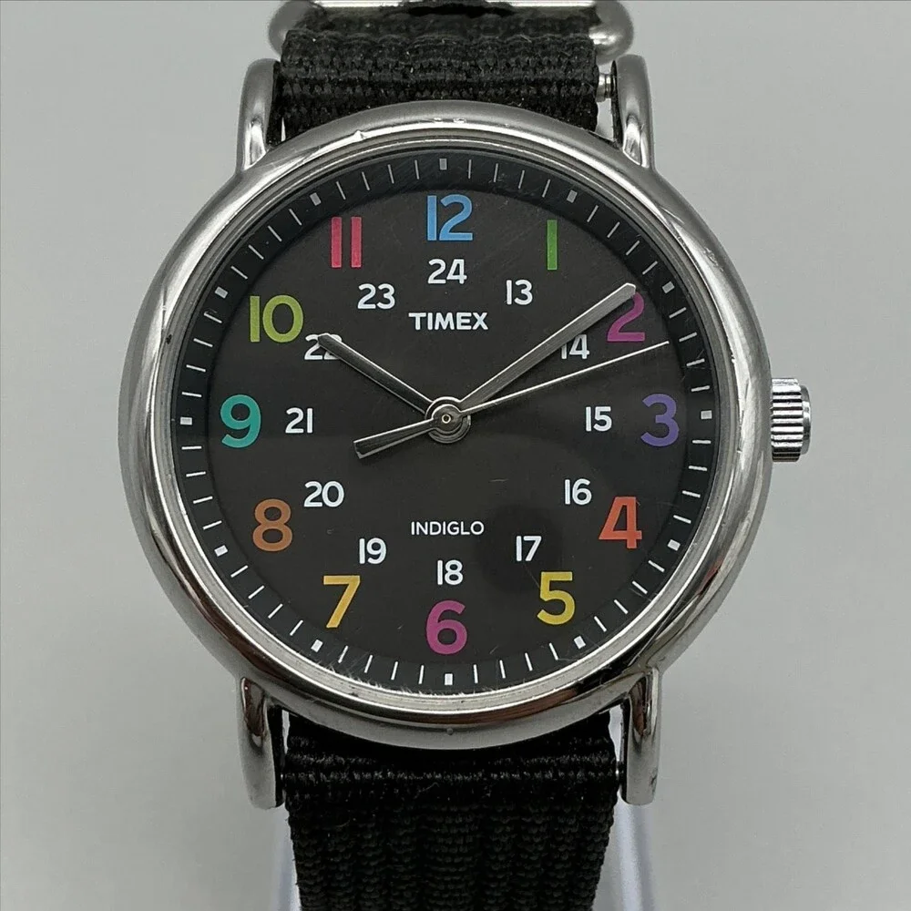 Timex Indiglo T2N855 Mens Watch 38mm Black Dial Nylon WR 30M New Battery